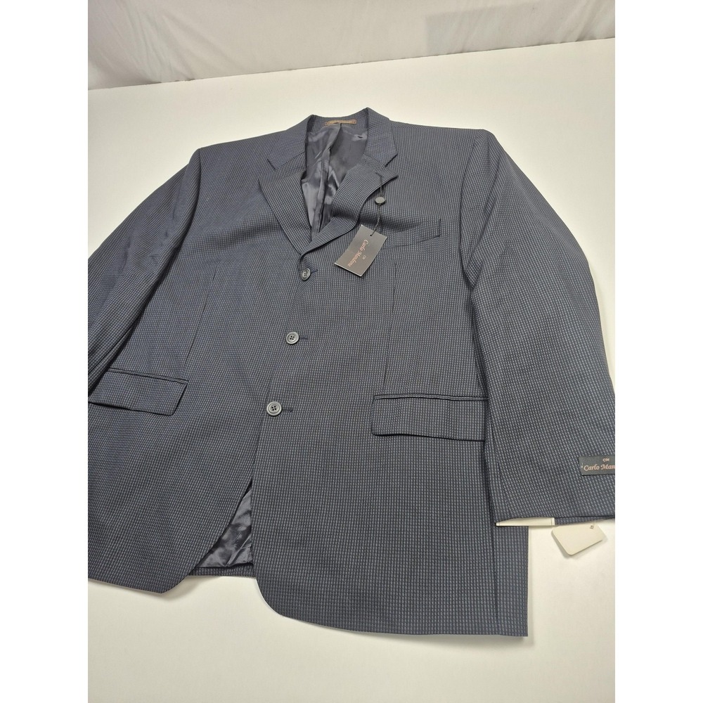 Carlo Mandrone Blazer Mens 48R Blue Wool Check 3 Button Sport Coat Canada NWT